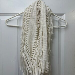 NWOT Cream Woolly Infinity Scarf with Openwork and Fringe Accents